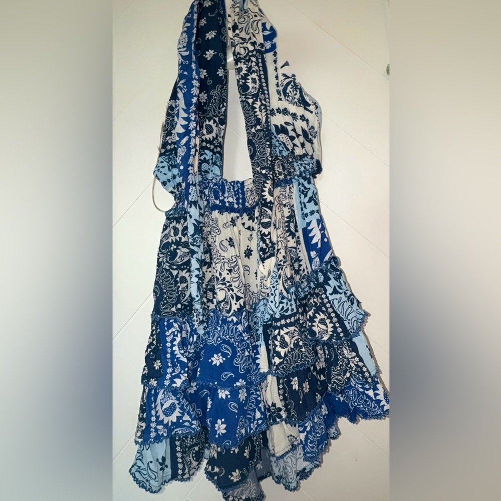 Agua Bendita Moana Atma convertible mini dress blue white ruffled floral $330 - Picture 14 of 14